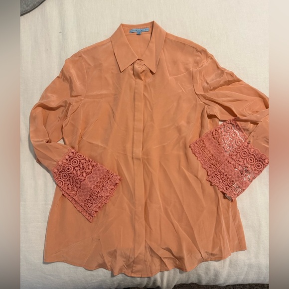 ANTONIO MELANI Tops - NWT Antonio Melani Silk Coral Peach Long Sleeve Blouse | Size Medium Lace Sleeve